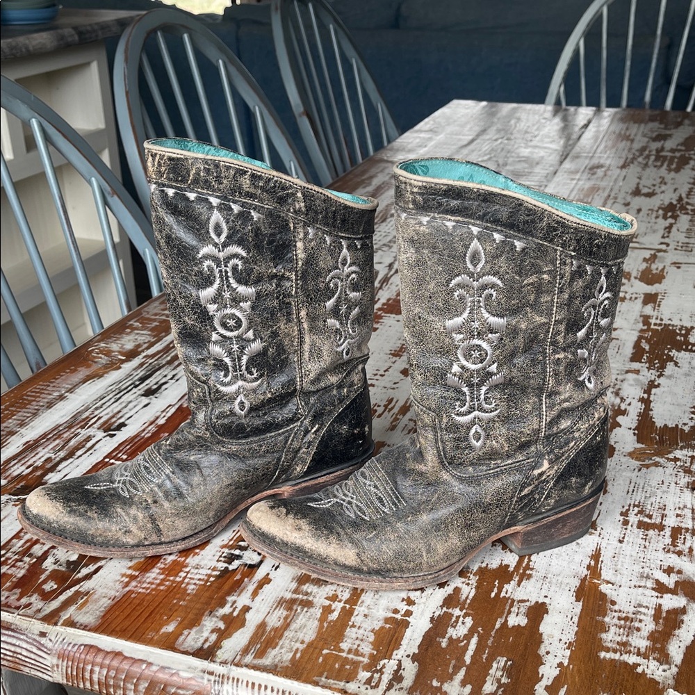 Women’s Corral Distressed Black Leather Western Cowgirl Boots Size 9 M
